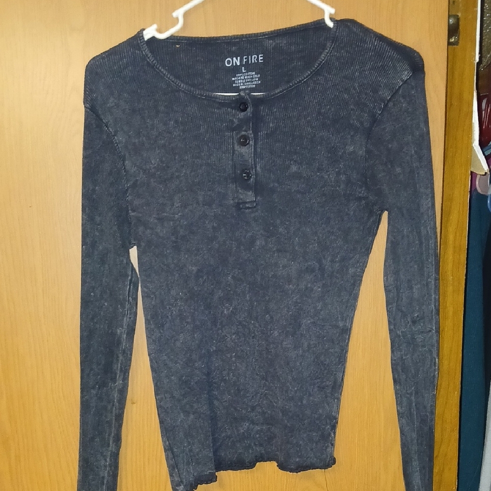 On Fire Charcoal Long Sleeve Henley
